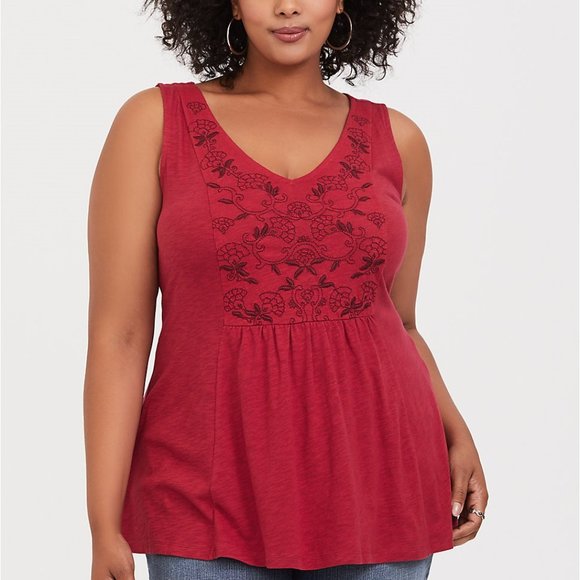 Torrid Red Embroidered V-Neck Tank - Picture 5 of 9